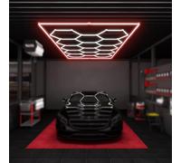 YIJIEHH Plafonnier LED en Nid d'abeille, Garage Hexagonal, Lumières De Garage De Voiture, Plafonniers De Garage 6500 K en Forme Hexagonale, Lot de 14 Lampes Modernes pour Salle De Sport-Red