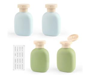 YiJiuBa Lot de 4 bouteilles de shampooing de voyage de 100 ml, avec bouchon à rabat, anti-fuite, en plastique, rechargeables, pour shampooing, après-shampoing, crèmes, etc. (Bleu-G