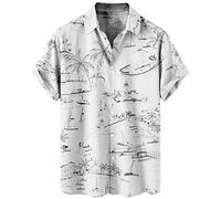 YIJOY Chemise à Manches Courtes Homme Chemise à Revers Rétro en Coton et Lin Mode Décontractée Chemise Imprimée Printemps ete Chemise Coupe Régulière Chemises Hommes Grande Taille Chemise pour