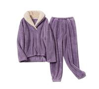 YIJOY Pyjama en Laine de Corail Femmes Automne Hiver Flanelle Pyjama Set, Costume de Pyjama Casual épais, Violet,L