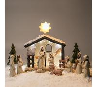 YIK TUNG Lot de 13 figurines de crèche de Noël Nativity Scene - Figurines de crèche avec éclairage - Décoration de Noël intérieure