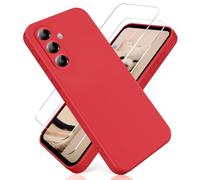 YiKaDa - Coque pour Samsung Galaxy A57 5G, avec [2 Pièces] Protection d'écran en Verre Trempé, Housse Silicone TPU Souple Liquide - Rouge