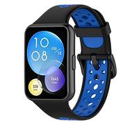 Yikamosi Bracelets Compatible avec Huawei Watch Fit 2,Double Couleur libération Rapide Silicone Souple Fermoir en Acier Inoxydable Remplacement Bracelet pour Huawei Watch Fit 2/Fit 2 Active,Noir/Bleu