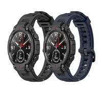 Yikamosi Compatible avec Amazfit T-Rex/T-Rex Pro Bracelets,libération Rapide Silicone Souple Fermoir en Acier Inoxydable Remplacement Bracelet pour Amazfit T-Rex A1918/T-Rex Pro,Noir+Bleu Nuit