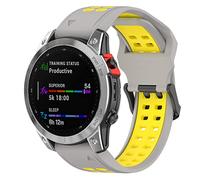 Yikamosi Compatible avec Garmin Fenix 7 Bracelets,22MM Double couleur libération Rapide Silicone Souple Fermoir en acier inoxydable Remplacement Bracelet pour Garmin Fenix 7/6/5,Gris/Jaune