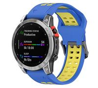 Yikamosi Compatible avec Garmin Fenix 7X Bracelets,26MM Double couleur libération Rapide Silicone Souple Fermoir en acier inoxydable Remplacement Bracelet pour Garmin Fenix 7X/6X/5X,Bleu/Jaune