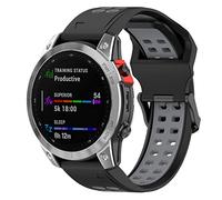 Yikamosi Compatible avec Garmin Fenix 7X Bracelets,26MM Double couleur libération Rapide Silicone Souple Fermoir en acier inoxydable Remplacement Bracelet pour Garmin Fenix 7X/6X/5X,Noir/Gris