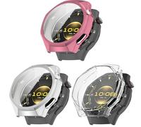 Yikamosi Coque de Protection Compatible avec Huawei Watch GT 6 Pro,Anti-Rayures Anti Chute TPU Souple Coque de Pare-Chocs Compatible avec Huawei Watch GT 6 Pro Smartwatch,Rose+Argent+Transparent