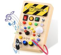 YIKANWEN Montessori Busy Board Jouet éducatif sensoriel en bois avec musique et 10 LED pour bébés tout-petits garçons et filles à partir de 1, 2, 3, 4 ans