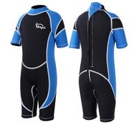 Yikayin Combinaison de Plongée Courte pour Enfants - 2,5 mm Combinaison de Natation Thermique UV - Fermeture éclair dans Le Dos - pour Cours de Natation, plongée, Surf, plongée avec Tuba