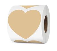 YIKIADA Lot de 500 étiquettes thermiques en vinyle kaki - 76 mm - Cœur - Auto-adhésives - Cadeau - Étanche - Imprimante - Étiquettes thermiques pour logo, code-barres, mariage, anniversaire,