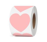 YIKIADA Lot de 500 étiquettes thermiques en vinyle - Motif cœur rose - 50 mm - Autocollant - Étanche - Imprimante - Pour logo, code-barres - Mariage - Anniversaire de Saint-Valentin