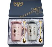 YIKILYLIFE Cadeau 40 Ans de Mariage, Anniversaire 40 Ans Mariage Tasse pour Couple, 14oz Marbre Céramique Amoureux Mug Cadeau, avec Couvercle, Cartes, Coffrets Cadeaux Ceramic Mugs