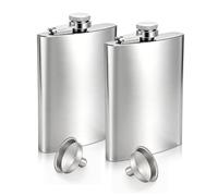 Yikki Lot de 2 flasques d'alcool avec entonnoir de 237 ml (argent) | Flasques de poche portables étanches pour homme et femme