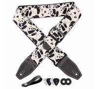 YIKOKO Sangle de guitare 5,1 cm en coton imprimé panda avec extrémité en cuir pleine fleur, pour basse, guitare électrique et acoustique, bouton de sangle, verrous de sangle et médiators