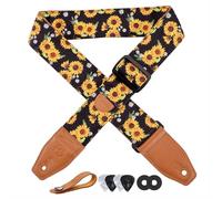 YIKOKO Sangle de guitare de 5,1 cm en coton imprimé floral avec extrémité en cuir pleine fleur, pour basse, guitare électrique et acoustique, bouton de sangle, verrous de sangle et médiators