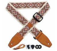 YIKOKO Sangle de guitare en coton brodé de 5,1 cm avec extrémité en cuir pleine fleur, pour basse, guitare électrique et acoustique, bouton de sangle, verrous de sangle et médiators