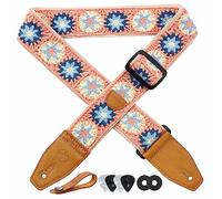 YIKOKO Sangle de guitare en coton floral de 5,1 cm avec extrémité en cuir pleine fleur, pour basse, guitare électrique et acoustique, bouton de sangle, verrous de sangle et médiators