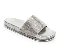 Yikoly Mules à paillettes avec strass, tendance, plates, antidérapantes, pour l'été, la plage, pour femme, pantoufles d'été pour femme, pour intérieur/extérieur, taille 36 à 41, argenté, 40 EU