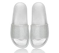 Yikoly Mules d'été pour femme - Paillettes - Avec strass - Pour l'intérieur et l'extérieur, argenté, 38 EU