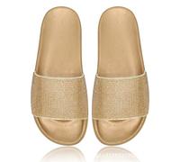 Yikoly Mules d'été pour femme - Paillettes - Avec strass - Pour l'intérieur et l'extérieur, doré, 37 EU