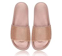 Yikoly Mules d'été pour femme - Paillettes - Avec strass - Pour l'intérieur et l'extérieur, Or rose., 37 EU