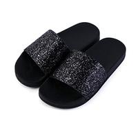 Yikoly Mules d'été pour femme - Tongs Bling Beuqem - Paillettes - Pour l'intérieur et l'extérieur, Noir , 37 EU