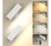 YiLaie Applique Murale Interieur 2PC, Lampe Murale Sans Fil avec Telecommande, 3 Températures, Batterie de 4000 mAh, Rotatifs 360° Lampe de Chevet Liseuse, Adapté à la Chambre à Coucher, au Salon
