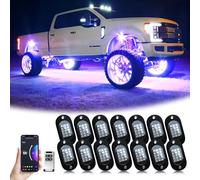 YiLaie RGB LED Rock Lights 14 Pcs,210 LEDs Lumières avec Téléphone App/Télécommande & Timing & Mode Musique Kits d'éclairage rock, étanche à l'eau Underglow Light für ATV RZR UTV SUV Off Road Moto