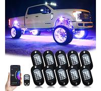 YiLaie RGB LED Rock Lights, mit Téléphone App/Télécommande & Timing & Musique Modus Rock Lights Kits, étanche à l'eau Underglow Light für ATV RZR UTV SUV Off Road AUTO Motorcycle (10 Pcs)