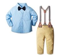 Yilaku Abbigliamento da Matrimonio Bambino Costume da Ragazzi 4 Pezzi Camicia+ Pantaloni +Pantaloni + Bretelle Neonato Gentiluomo (Blu, 9-12 mesi)