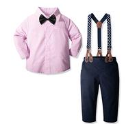 Yilaku Bébé Garçons Ensemble de Tenue Bebe Costumes 4pièces Chemises + Pantalon Messieurs Mariage Ensembles de vêtements de baptême Garcon 2ans,Rose,100