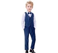 Yilaku Costumes pour Garçons Vêtements de Cérémonie Ensemble de Gilet 4Pcs Chemise à Manches Longues pour Enfants + Gilet Gentleman + Noeud Papillon + Pantalon élégant Vêtements Tenues 3-7 Ans