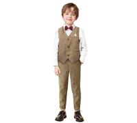 Yilaku Costumes pour Garçons Vêtements de Cérémonie Ensemble de Gilet 4Pcs Chemise à Manches Longues pour Enfants + Gilet Gentleman + Noeud Papillon + Pantalon élégant Vêtements Tenues 3-7 Ans