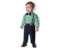 Yilaku Ensembles de Bébé Garçon Mariage Tenue de 4 pcs Cravate+Chemise +Bretelles+Pantalon Costume Smoking Vêtements,Vert,100