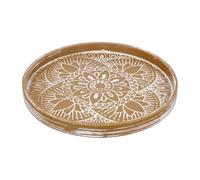 YILANJIN Plateau en bois rustique - Plaque décorative ronde avec bougie - Centre de table de ferme, plateau de service vintage - 30 cm