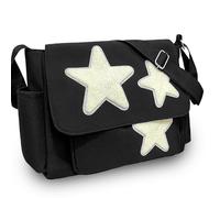 YILCER Joli sac fourre-tout pour femme, sac à bandoulière en toile esthétique Y2k Star Hobo Sac à bandoulière Kawaii avec fermeture éclair, Toile noire, Y2k