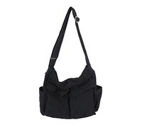 YILCER Sac à bandoulière en toile pour femme, sac à bandoulière esthétique, sac besace Y2K, sac fourre-tout pour l'école, les voyages, le quotidien, Noir-3