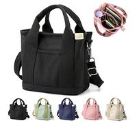 YILCER Sac japonais fourre-tout en toile fait à la main, avec fermeture éclair, compartiments, pour l’université, le travail, les voyages, fourre-tout pour femmes type cartable, Noir - S, 9 * 8.3 *