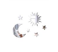 YILEEGOO Autocollant mural miroir 3D à faire soi-même, lune, étoiles et soleil, pour salon, décoration d'intérieur (argent, 15 x 15 cm)