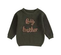 YILEEGOO Big Brother Little Brother Tenue assortie en tricot avec broderie pour bébé garçon, Big Brother Army Green, 12-18 mois