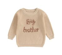 YILEEGOO Big Brother Little Brother Tenue assortie en tricot avec broderie pour bébé garçon, Big Brother Kaki, 2-3 ans