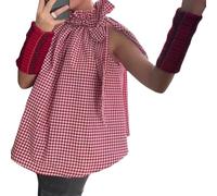 YILEEGOO Débardeur d'été pour femme avec imprimé fraise et col montant plissé avec nœud papillon et ourlet fluide, menthe, M