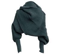 YILEEGOO Écharpe en tricot pour femme - Automne et hiver - Avec manches, vert foncé, taille unique