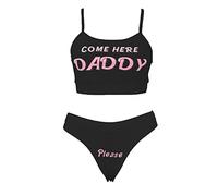 YILEEGOO Sexy Women Come Here Daddy Please Ensemble de lingerie à bretelles 2 pièces, sous-vêtements, débardeurs et culotte, Noir , S