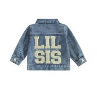 YILEEGOO Veste en jean pour petite fille avec lettres brodées à manches longues et boutons pour bébé printemps automne vêtements d'extérieur, LiL Sis, 0-3 mois