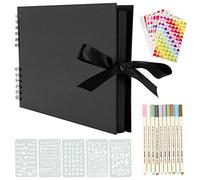 YILEEY Album Photos, 28x21cm Traditionnel Scrapbook 80 Pages Noires Mariage Livre d'or, DIY Scrapbooking Set avec 10pcs marqueurs stylos 5pcs Pochoirs 6pcs Autocollants et 2pcs Coins Photo