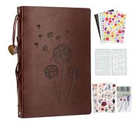 YILEEY Album Photos en Cuir, 28x21cm Traditionnel Vintage Scrapbook 60 Pages Noires Rechargeable Livre d'or, DIY Scrapbooking Set avec Pochoirs Autocollants et Coins Photo, Pissenlit