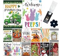 Yileqi Lot de 12 drapeaux de jardin saisonniers double face double couture 30,5 x 45,7 cm, petits drapeaux de cour, St Patrick, drapeau de jardin de Pâques pour l'extérieur, comprend un clip anti-vent