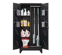 YILFANA Armoire de rangement en métal avec serrure, armoire de rangement de garage de 180,3 cm avec tige de suspension et crochets en S, placard à balais, armoire à outils de verrouillage, placard